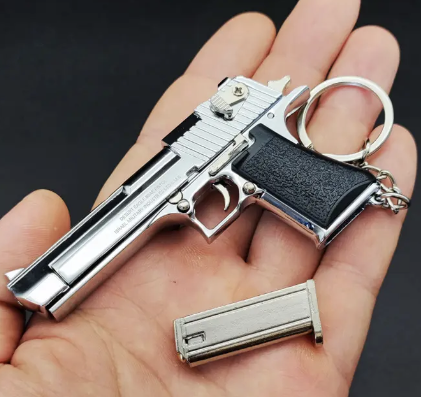 Mini Desert Eagle Gun Keychain Keyring Metal With Working Parts